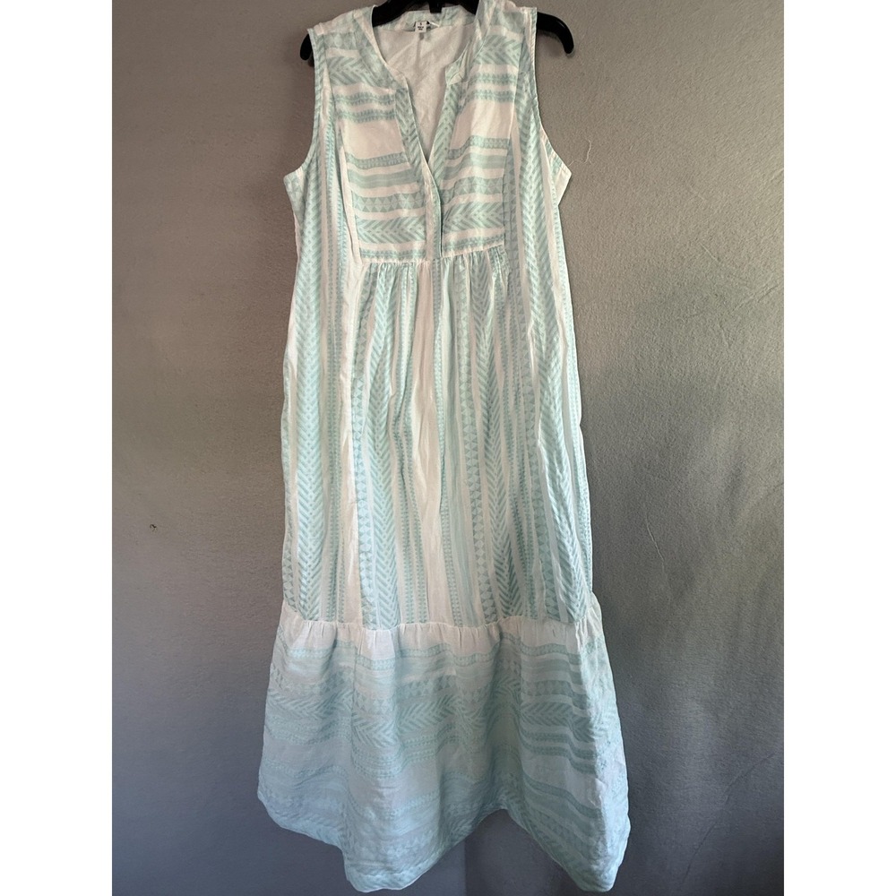 Crown & Ivy Dress Womens Small White Chevron V Neck Maxi Sundress Pockets Boho
